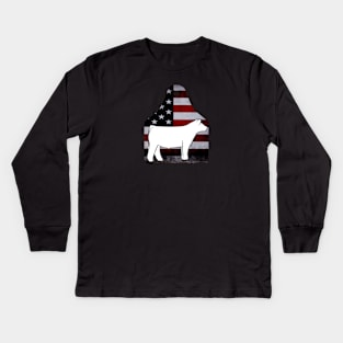 American Flag Ear Tag - Show Steer - NOT FOR RESALE WITHOUT PERMISSION Kids Long Sleeve T-Shirt